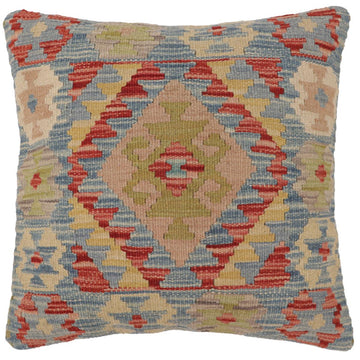 handmade Traditional Pillow Blue Rust Hand-Woven SQUARE 100% WOOL  Hand woven turkish pillow  2 x 2